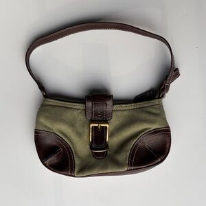 Olive Green Canvas and Brown Leather Accent Shoulder Bag